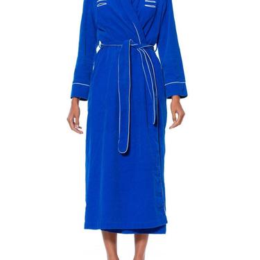 1950S Electric Blue Cotton Corduroy Robe With White Piping  Cute Pockets 