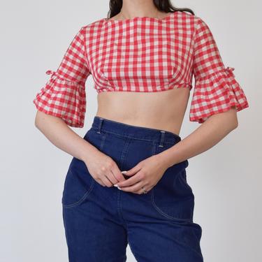 1960's Red Gingham Crop Top | 1960's Crop Top | Prairie Style Crop Top 
