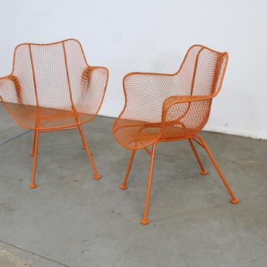 Pair of Mid Century Danish Modern Woodard Atomic Orange Sculptura Arm Chairs 