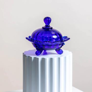PRE-ORDER* Cobalt Blue Mosser Footed Covered Candy Dish 
