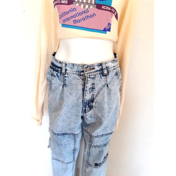 Vintage Bugle Boy Jeans Stone Washed Baggy Jeans With Tapered Zippers Retro Acid Wash Bugle Boy Jeans Distressed Denim Waist 30 Inseam 34 By Shoprvf From Retrospect Vintage Fashion Of San Francisco