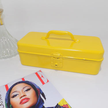 Electric Yellow Tool Box Makeup Case Storage Box Vintage Fishing Tackle Girls Room Barbie Storage Toy Box Vanity Tray Essential Oil Travel 
