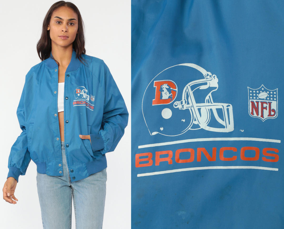 Vintage 1990s Denver Broncos NFL Football 90s Pro Line Sports Hooded Parka Bomber Jacket (XL)