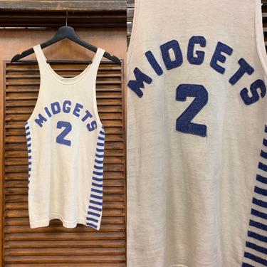 Vintage 1950's &quot;Midgets&quot; Team Athletic Jersey, Vintage Clothing, Vintage Jersey, Applique, Stripes, Athleticwear, Jerseys, Vintage 1950's 