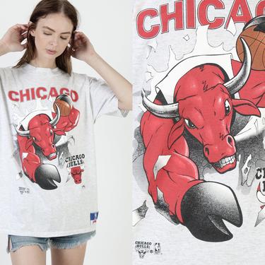 Vintage 90s Chicago Bulls Cartoon All Over Print Jordan Big Logo Nutmeg T Shirt XL 