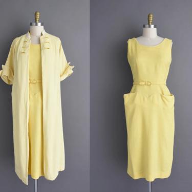 vintage 1950s dress | Buttercup Yellow 2pc Cocktail Party Bridesmaid Jacket &amp; Dress | Medium | 50s vintage dress 