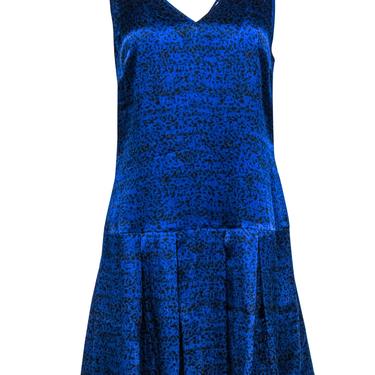 Rebecca Taylor - Black &amp; Blue Printed Satin Drop-Waist Dress Sz 6