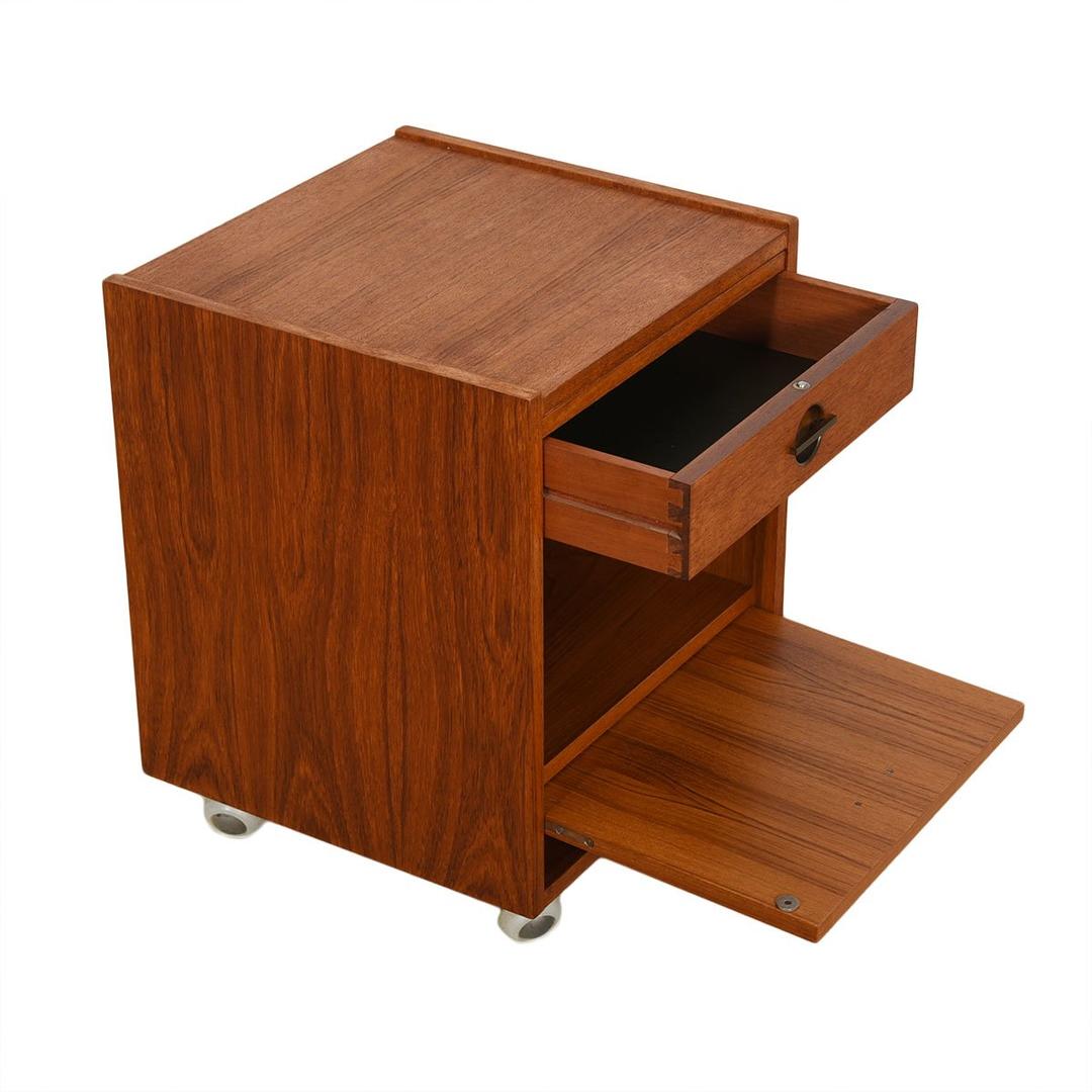 Danish Modern Teak Rolling Nightstand / End Table Modern Mobler