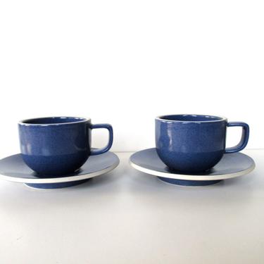 Set of 2 Sasaki Colorstone Cup and Saucers In Sapphire Blue, Massimo Vignelli Post Modern Cup And Saucer, Minimalist Coffee Cups 