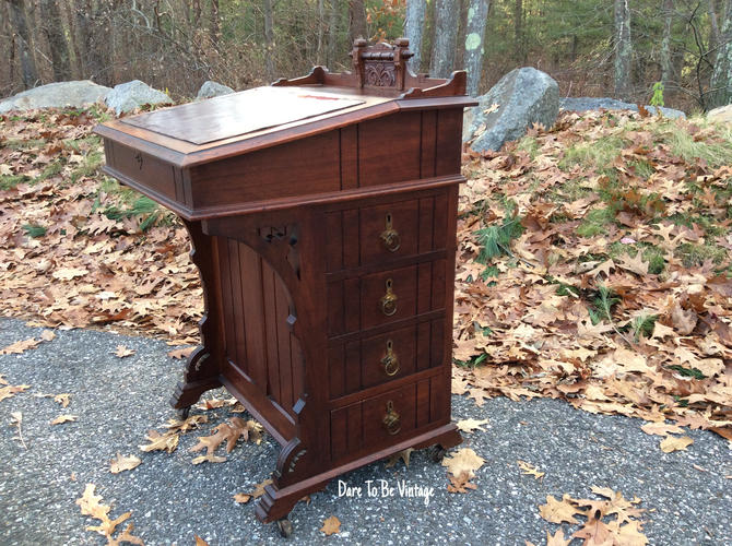 Victorian Antique Walnut Davenport Writing Desk Antique Eastlake