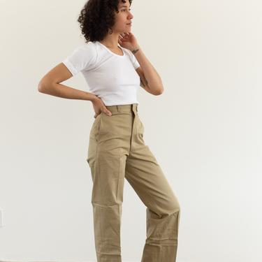 Vintage 24 25 26 High Waist Khaki Twill Chinos | Wide Leg Pant Beige | 60s Workwear | Khaki Army Trouser | XS 