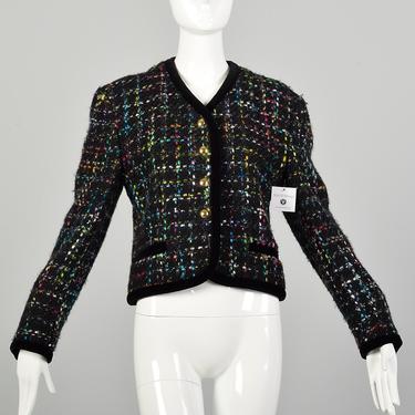 Medium 1990s Escada Jacket Rainbow Tweed Wool Winter Cropped Coat 