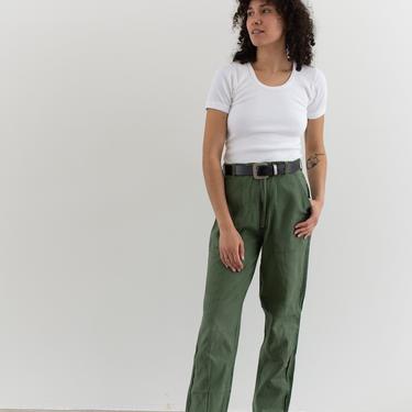 Vintage 30 Waist Olive Green Army Pants | Utility Fatigues Military Trouser | Zipper Fly | F253 