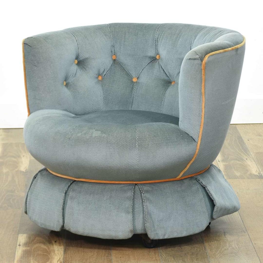 Vintage Cadet Blue Daisy Armchair W Tufted Barrel Back Loveseat (San