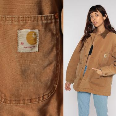 Carhartt Jacket 90s CORDUROY Brown COLLAR Jacket Barn Coat Chore Jacket Vintage Workwear Heavy Cotton Work Wear Streetwear Men's Large L 