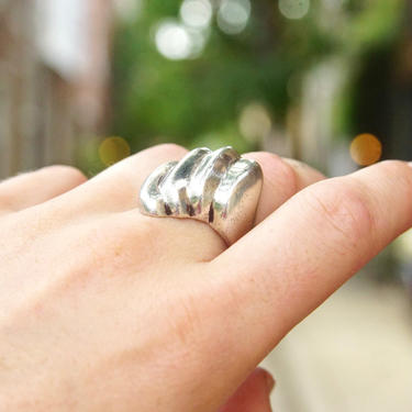 Vintage Modernist Sterling Silver Ring, Chunky Silver Ring With Ridge/Groove Design, Abstract Sterling Ring, Mexico 925, Size 8 1/2 US 