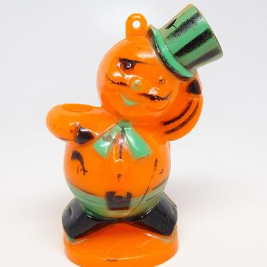 Vintage Rosbro Pirate Halloween Candy Container Ornament, Retro Plastic Cat with Top Hat Lollipop Holder 