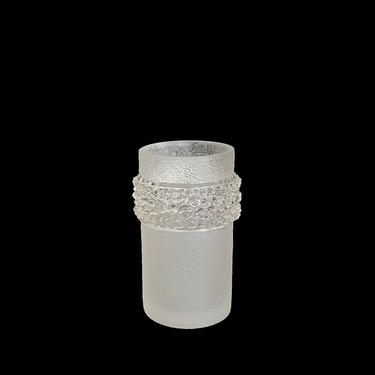 Vintage Modernist Art Glass Vase with Frosted and Glossy Textures Fleur De Lis Mark on Base Modern Design 