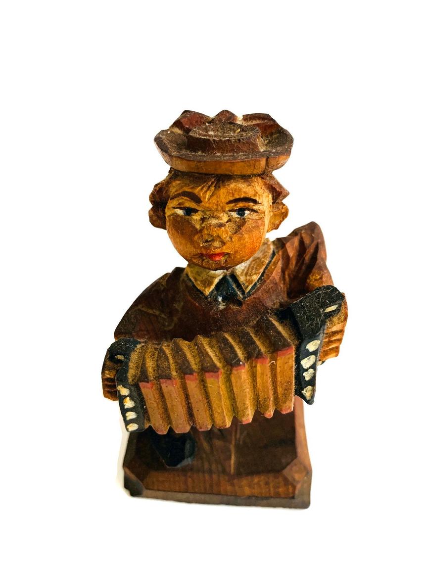 Hand Carved Wooden Accordion player figure FunkyRelic San Antonio, TX