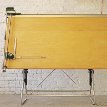 massive adjustable drafting table by the Frederick Post Co with drafting machine by Keuffel & Esser 