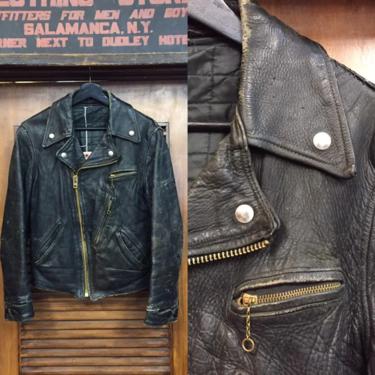 Vintage 1940’s Leather Center Vent with Buckles Jacket, Vintage Leather, Biker Jacket, Quilted Liner, Vintage Clothing 