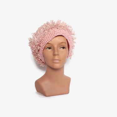 Vintage 60s Raffia Hat / 1960s Oversized Hair Snood Pastel Pink Loopy Wig 