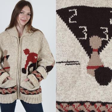 Vintage 70s COWICHAN Style CARDIGAN Sweater / Chunky Knit