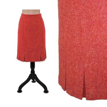 Orange Rust Midi Skirt Small, Silk + Wool Blend Tweed Pencil Skirt Size 6, Fall Clothes for Women, Vintage Clothing from Talbots 