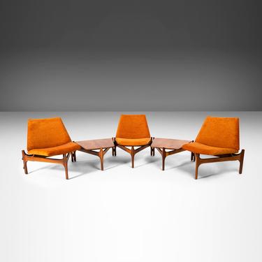 Modular 5-Piece Sectional of 3 Chairs and 2 Tables for Brown Saltman in Walnut, c. 1950's 