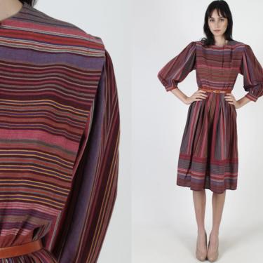 Simple Minimalist Striped Dress / 80s Geometric Horizontal Lined Dress / Multi Color Flowy Casual Dress / Knee Length Mini Midi Dress 