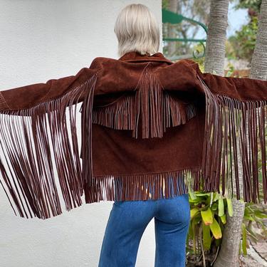 Fringe Suede Jacket / Vintage 1970's Leather Jacket / Pocketed Unisex Haute Hippie Outerwear / Woodstock 1969 / Seventies Coat 