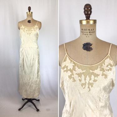 Vintage 40s nightgown | Vintage cream floral silk nightdress | 1940s ivory appliqué backless slip 