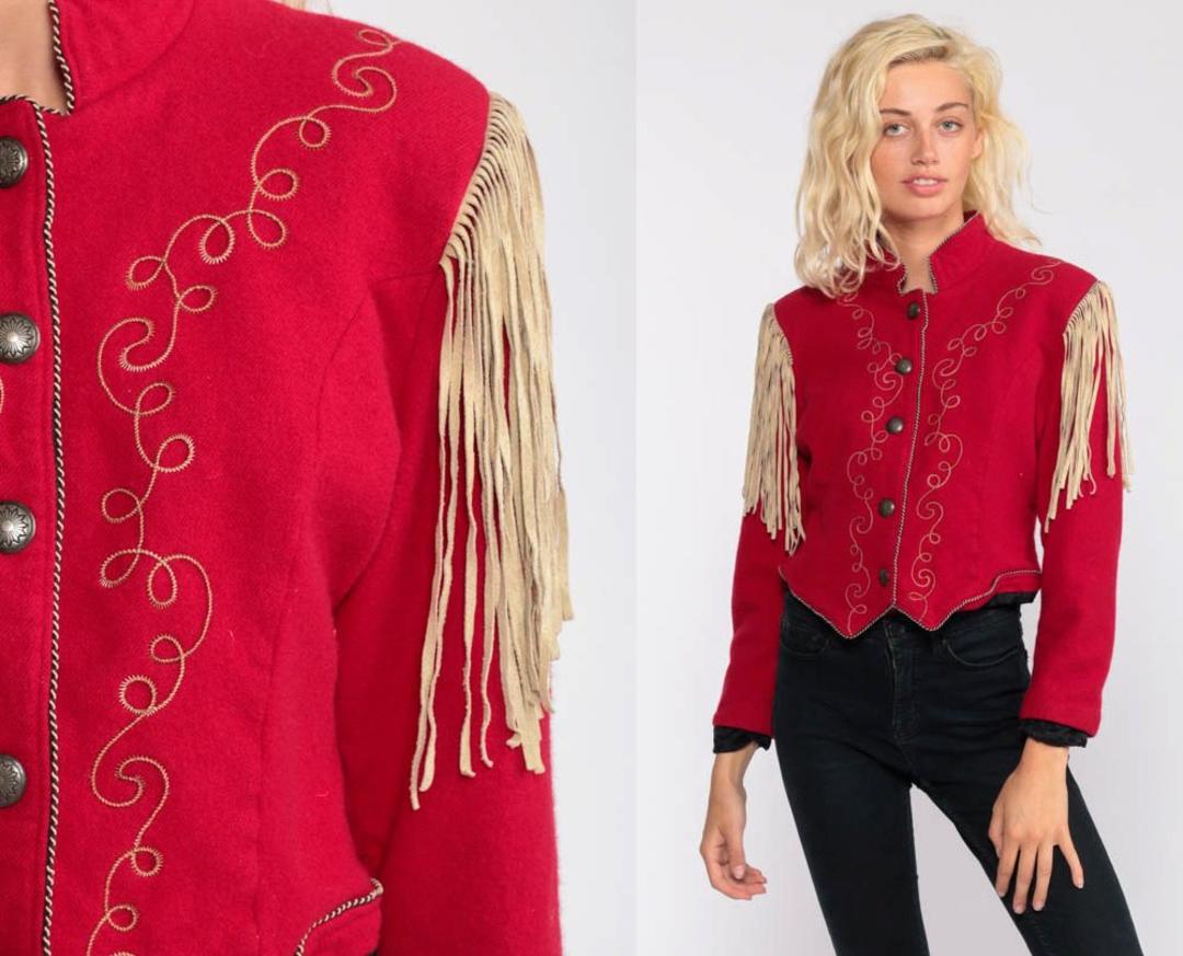 Majorette Jacket Marching Band Uniform Costume FRINGE Jacket 80s Red