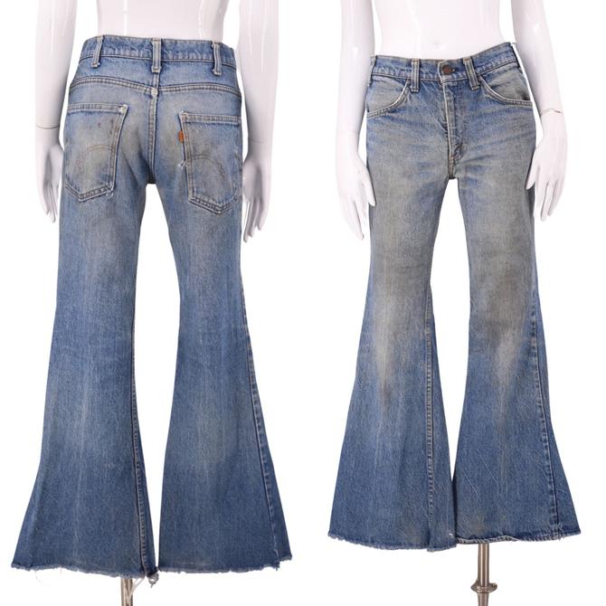 Vintage 70s Bell Bottom Jeans Deadstock 1970s Dark Wash Denim Bellbottoms  Hippie Flares 30 X 32 