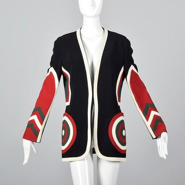 Medium Moschino Couture Mod Target Jacket Long Sleeve Open Fit Jacket Unique Appliques Stars Targets Separates Vintage 