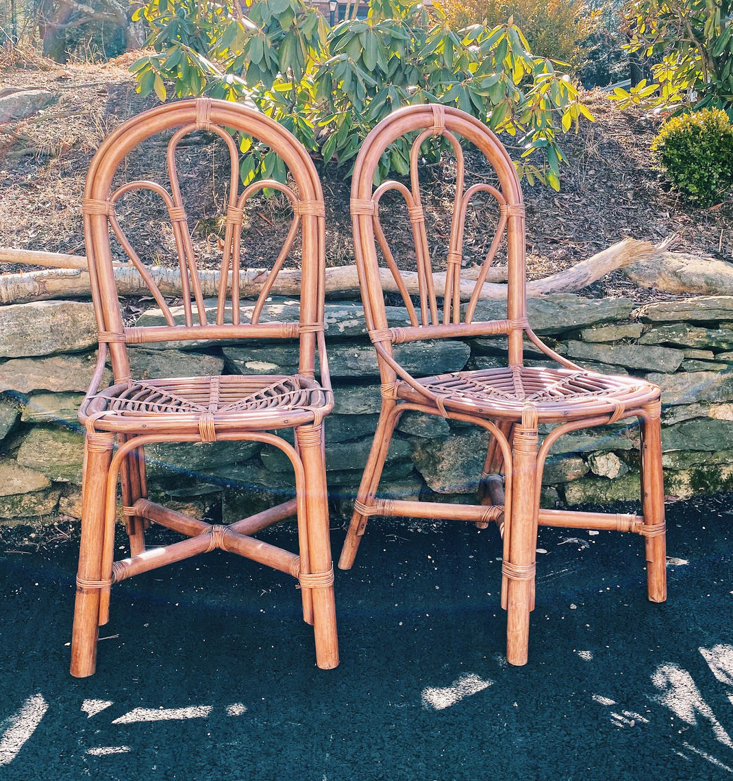 Bamboo Rattan Dining Chairs, set of 2 rattan chairs, pair of Vintage