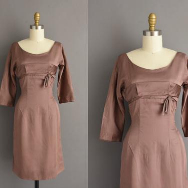 vintage 1950s dress | Gorgeous Mauve Silk Cocktail Party Wiggle Dress | Small | 50s vintage dress 