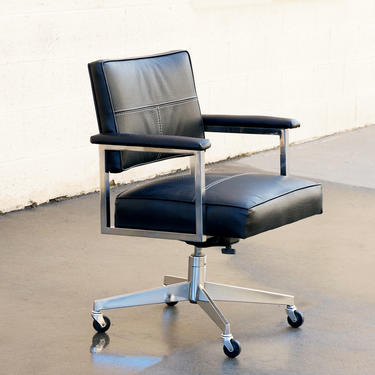 Gardner Leaver for Steelcase black leather chair | Vintage On