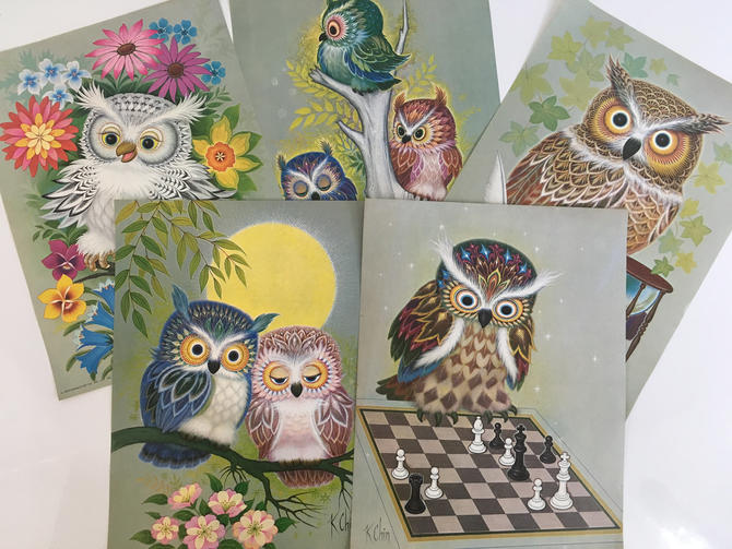 1970s Vintage 2024 M. Cole Signed & Numbered Owl Art Print