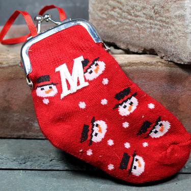 Christmas Stocking Change Purse - Coin Purse Sock - Stocking Stuffer - &amp;quot;M&amp;quot; Monogram - Snowmen  | FREE SHIPPING 