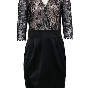 ERIN Erin Fetherston - Black Satin & Lace Sheath Dress Sz 8