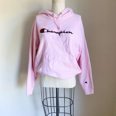 Vintage Pink Champion Logo Hooded Sweatshirt / youth L / woman's S 