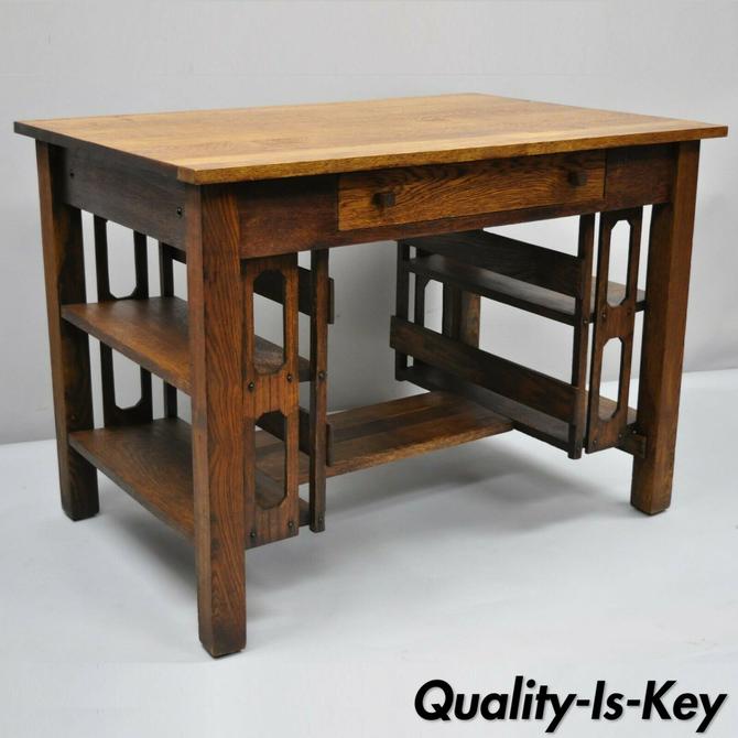 Antique Mission Arts Crafts Oak One Drawer Writing Desk With