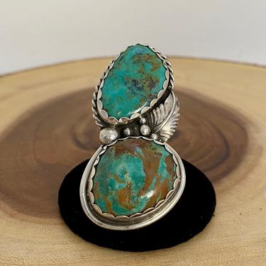 SUPERSIZE ME Vintage Silver &amp; Turquoise Ring | 1970s Large Sterling Double Decker Ring | Western Native American Navajo Jewelry | Sz 10 