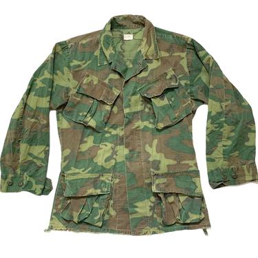 Vintage 1960s Vietnam War ERDL Rip-Stop Camouflage Poplin Shirt / Jacket ~ size S Regular ~ USMC Marine Corps ~ Jungle Coat  ~ 
