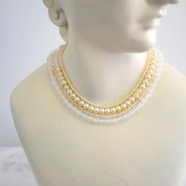 1950s Glass Bead and Faux Pearl Multi-Strand Necklace 