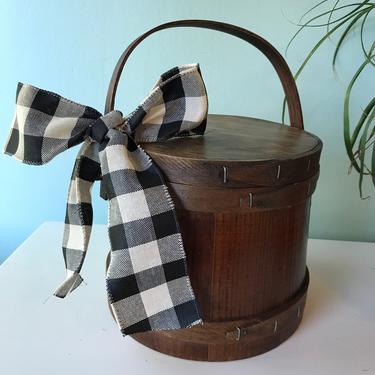 Firkin Style Bucket oak and maple wood Vintage wooden Bucket Sewing Basket - 1950s Handmade country rustic decor 