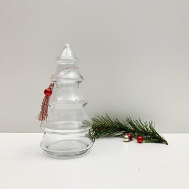 Clear Glass Christmas Tree Jar | Apothecary Jar | Tree Shaped Christmas Container | Vintage Candy Dish 