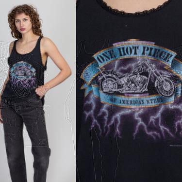 90s Harley Davidson 3D Emblem &amp;quot;One Hot Piece Of American Steel&amp;quot; Tank Top - Extra Large | Vintage Black Biker Chick California Motorcycle Top 