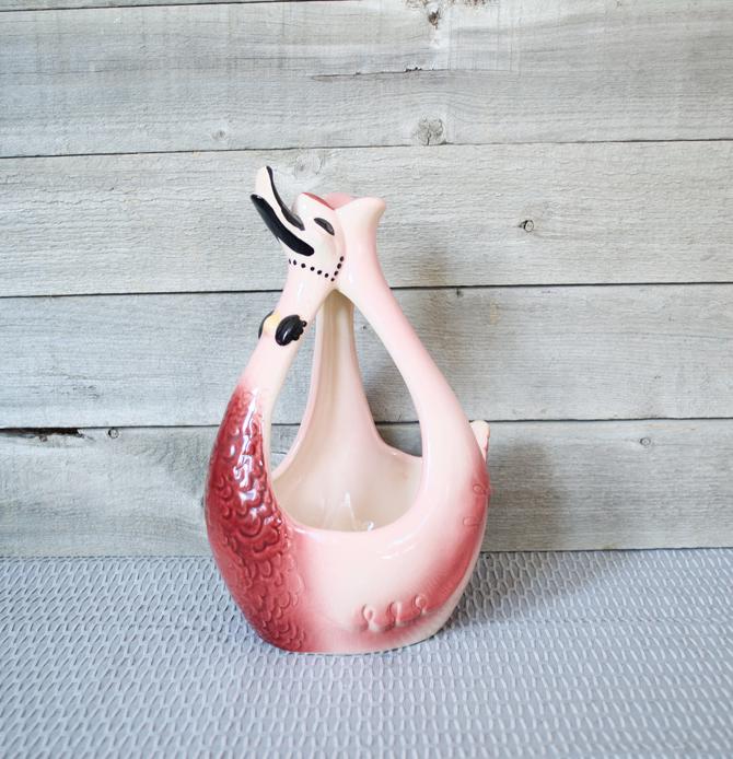 Hull Swan Pink Planter 413 Basket Vase Bird Duck Goose Vintage